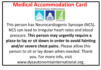 Medical Accommodation Wallet Cards For Dysautonomia Patients